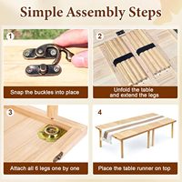Table de pique-nique pliante en bois avec chemin de table, table basse portable style bohème pour s'asseoir au sol, table de pique-nique intérieure/extérieure pour le camping, la plage