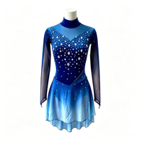 Robe de patinage artistique bleu dégradé pour spectacle, col montant, dos croisé, jupe ornée de strass pour filles et enfants