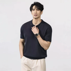 Polo de Algodón Gris de Manga Corta para Hombre, Color Sólido, Informal, Tejido Transpirable, Corte Regular - Product Image 2