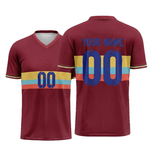 เสื้อกีฬาผู้ชายสีแดงเข้มแบบสั่งทำพิเศษ คอวี ระบายอากาศ แห้งเร็ว สำหรับทีม พร้อมชื่อทีมและหมายเลข - Product Image 1