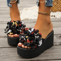Nouvelles sandales compensées à plateforme avec nœud épais pour femme, grande taille, motif floral, collection été