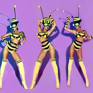 Costume de scène sur le thème de la petite <span class=keywords><strong>abeille</strong></span> Bar Gogo, couvre-chef jaune <span class=keywords><strong>sexy</strong></span> pour femmes, tenue de danse pour équipe de boîte de nuit - Product Image 4