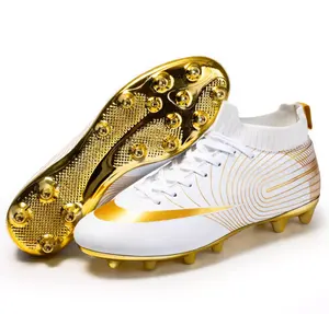 Hot Selling Golden Men Women Soccer Shoes Football Shoes High Ankle Kids Cleats Training Sport Sneakers