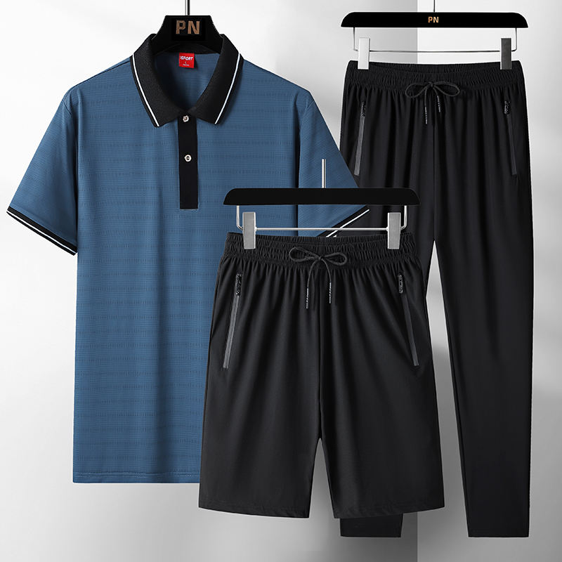 Bleu Mer[T-shirt] + Noir [Pantalon à jambes plates]