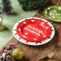 Vente directe d'usine, vaisselle de Noël en céramique écologique, peinte à la main, design frais, avec assiettes, bols, tasses