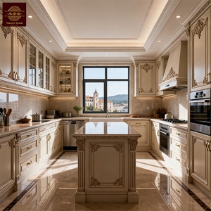 Armoires de <span class=keywords><strong>cuisine</strong></span> élégantes de style européen avec portes en verre, en bois massif, taille personnalisable, <span class=keywords><strong>prix</strong></span> de gros - Product Image 5