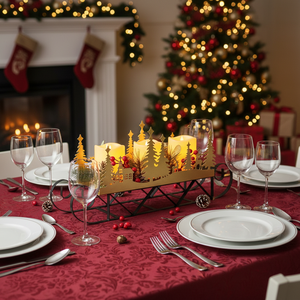 Christmas <b>LED</b> Candle Gold Cut-Out <b>Tree</b> Sleigh Xmas Table Centerpiece Decorations Holiday Candle Party Tableware Decorations - Product Image 3