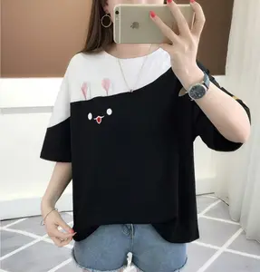 2022 Wholesale Latest Design For Ladies Girls Cute Sweet T-Shirt Half Sleeve Rabbit Embroidery Design Loose Women Top Clothing