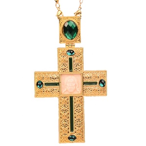 Modelo clásico de chapado en oro ortodoxa gran cruz Pectoral con Jesús icono de collar de aleación de obispo, sacerdote - Product Image 2
