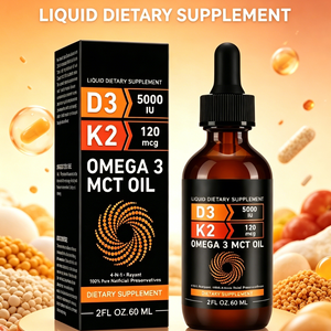 Gouttes sublinguales OEM de Vitamine K2 + D3 – Stimulant Énergétique – Complément Alimentaire Vitamine D3 K2 avec <span class=keywords><strong>Huile</strong></span> MCT Oméga <span class=keywords><strong>3</strong></span> - Product Image 1