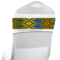 Housse de chaise en spandex bleu personnalisée 3D avec croix d'Éthiopie, rubans pour décoration Habesha