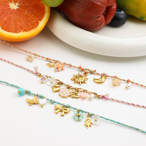 Ensemble de colliers de perles avec breloques, design floral, à porter au quotidien, couleur or, pendentif multicolore, bijoux pour femmes - Product Image 4