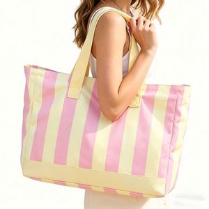 Custom Logo Striped Canvas Tote <b>Bag</b> <b>Large</b> Capacity Reusable Shoulder Handbag for Shopping <b>Beach</b> Travel - Product Image 4