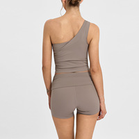 Nouvel ensemble de débardeur de yoga asymétrique froncé et hautement élastique, tenue de sport 2 pièces pour femme, idéal pour l'entraînement et le fitness