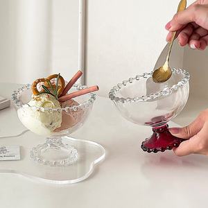 Gobelet à dessert <span class=keywords><strong>en</strong></span> <span class=keywords><strong>verre</strong></span> élégant à bord perlé de style vintage, sans BPA, de qualité alimentaire - Bol à crème glacée polyvalent pour les fêtes à domicile - Product Image 3