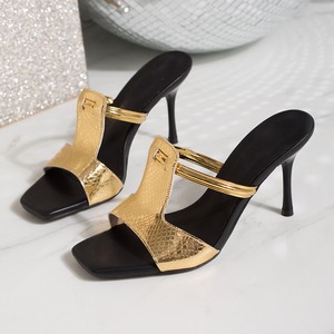 Sandali Estivi alla Moda per Donne Taglie Forti, Nuovo Design con <span class=keywords><strong>Tacco</strong></span> Alto, Punta Quadrata e Calzata Aperta, <span class=keywords><strong>Scarpe</strong></span> Slip-On da <span class=keywords><strong>Donna</strong></span> - Product Image 3