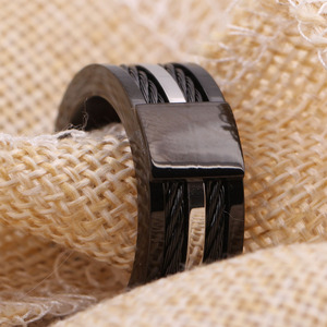 Anillo de Cuerda de Doble Hilera de Acero Inoxidable Negro de 10 mm, Joyería Geométrica para Hombre, Regalo - Product Image 4