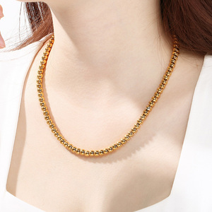Collier en acier inoxydable plaqué or PVD 18 carats avec perles, cadeaux de Noël et d'anniversaire, chaîne à perles de 6 mm pour femmes et hommes - Product Image 4