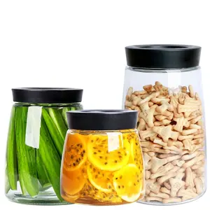 Tarro de vidrio sellado para almacenamiento de alimentos, tarro de vidrio para granos, limón, miel, con tapa de plástico, venta al por mayor