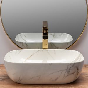 Lavabo in ceramica bianco opaco in marmo lucido sopra il bancone lavabo lavabo lavabo di piccole dimensioni - Product Image 3