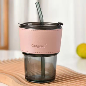 แก้วน้ำทรงกระบอก แก้วกาแฟพร้อมฝาและหลอด ขนาด 13 ออนซ์/400 มล. สีเขียว - Product Image 4