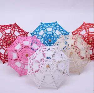 Mini Vintage nakış pamuk dantel şemsiye düğün hediyeleri parti dekorasyon şemsiye ahşap saplı
