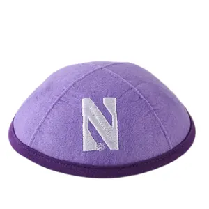 工場直接デザイナー卸売イスラム教徒の宗教的なキッパ帽子紫Yarmulke帽子ポリエステルKippotユダヤ人のキッパ