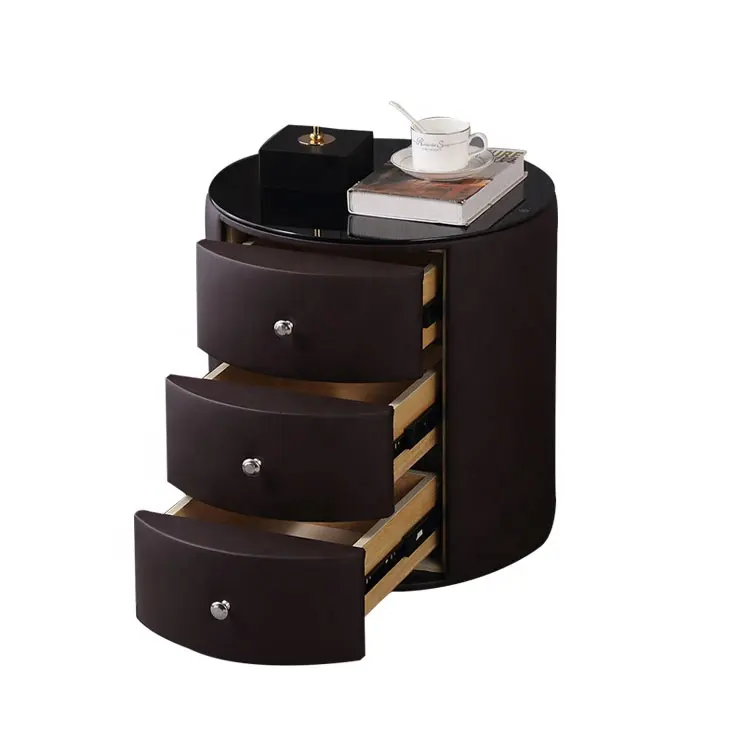 Simple And Stylish Light Luxury Bedroom Locker Bedside Table 3 drawer marble leather nightstand mirrored