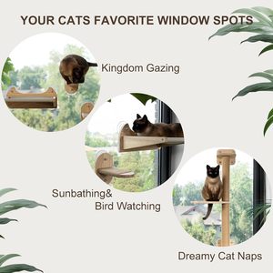 Scaffali a muro per gatti in legno massello JUNJI con posacchio 2-in-1 con amaca e grande letto per gatti a 3 strati montati su finestra per animali domestici - Product Image 4