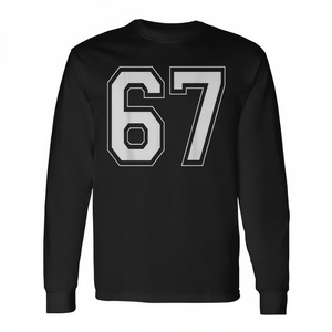 T-shirt à manches longues 67 Number Six Seven Gen Alpha Slang Design col rond noir - Product Image 2
