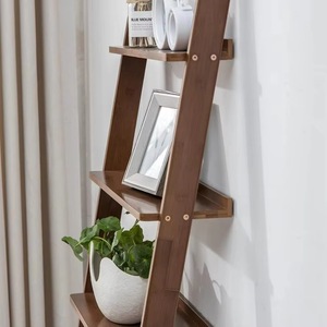 Natural bamboo <b>ladder</b> shelf, 5-tier wall-mounted bookshelf, trapezoidal <b>bookcase</b>, storage and display rack. - Product Image 5