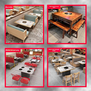 Ensemble de <span class=keywords><strong>table</strong></span> à manger commerciale de luxe en ardoise/marbre avec cuisinière à <span class=keywords><strong>induction</strong></span> intégrée et barbecue, design moderne, cadre en acier, utilisation en centre commercial - Product Image 6