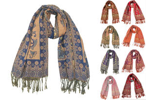 Bufanda clásica de jacquard con diseño de Paisley para mujer, chal largo étnico de doble cara, con <span class=keywords><strong>flores</strong></span> moradas y doradas brillantes, con borlas, para invierno, Yinuoxin - Product Image 2