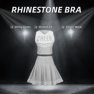 Cheerleading Uniform <b>Set</b> Gray <b>White</b> V-Neck Crop <b>Top</b> With <b>Skirt</b> For Girls Children Team Wear - Product Image 2