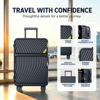 Valise PC de luxe premium noir mat à rainures ondulées avec ouverture frontale pour les voyages d'affaires haut de gamme des élites mondiales