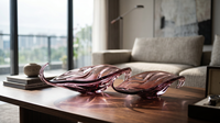 Decoratieve handgeblazen glazen snoepvaas met paarse gradiënt en elegante gekrulde rand voor snacks, sieradenschaal, thuis- en hoteldecoratie