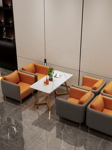 Juego <span class=keywords><strong>de</strong></span> Mesa y Sillas para Cafetería y <span class=keywords><strong>Restaurante</strong></span> Yan Zhong, Estilo Moderno y Lujoso, con Cubierta <span class=keywords><strong>de</strong></span> Cuero, Forma <span class=keywords><strong>de</strong></span> L, Superficie <span class=keywords><strong>de</strong></span> Piedra, Estructura Metálica, Colores Personalizables - Product Image 1