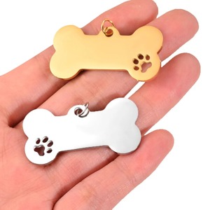 En gros, accessoires de bijouterie DIY en acier inoxydable 20x40mm : étiquette pour chien en forme d'os et pendentif patte de chien creuse, 2 couleurs - Product Image 4