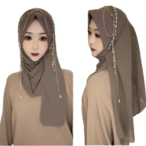 Hijab/Tudung en mousseline de soie fait main de haute qualité, à franges, pour les quatre saisons, avec bord souple, pour musulmanes, vente en gros OEM/ODM - Product Image 1