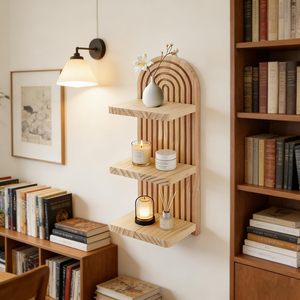 Wooden <b>wall</b>-<b>mounted</b> candle holder <b>shelf</b>, <b>wall</b>-<b>mounted</b> storage rack, arched bohemian living room decorative <b>shelf</b> - Product Image 1