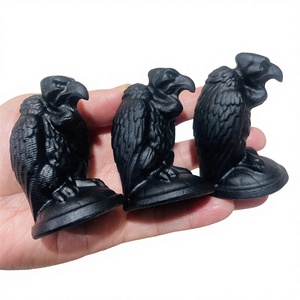 Sculpture d'animal en cristal en gros, obsidienne noire sculptée, vautour pour la décoration - Product Image 1