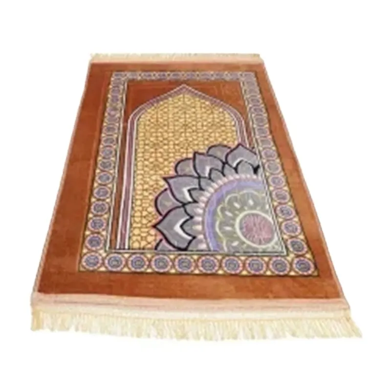 Penjualan langsung dari pabrik beludru sutra lembut empuk hadiah rumbai Mesjid Muslim sajadah karpet dengan rumbai