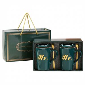 2 Pack Premium Ceramic Coffee Mug Set <b>Cute</b> Printed Mugs with Lid & Spoon Gift Box Customizable for Home Daily Use Holiday Gifts - Product Image 5