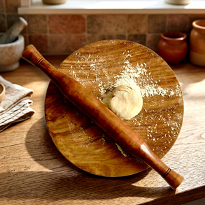 Ensemble Chakla Belan en bois d'acacia, planche à rouler les roti artisanale, ustensiles de cuisine traditionnels indiens, outils de cuisson, plaques et unités - Product Image 1
