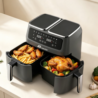 Friteuse à air personnalisée 8L carrée à double panier 2800W en plastique, contrôle intelligent par application, certifiée GS, accepte les commandes personnalisées, usage domestique
