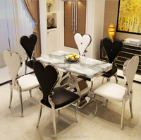 Table de mariage en marbre avec pieds en acier inoxydable, Design d'amour, meubles de salle à manger, ensemble de Table à manger