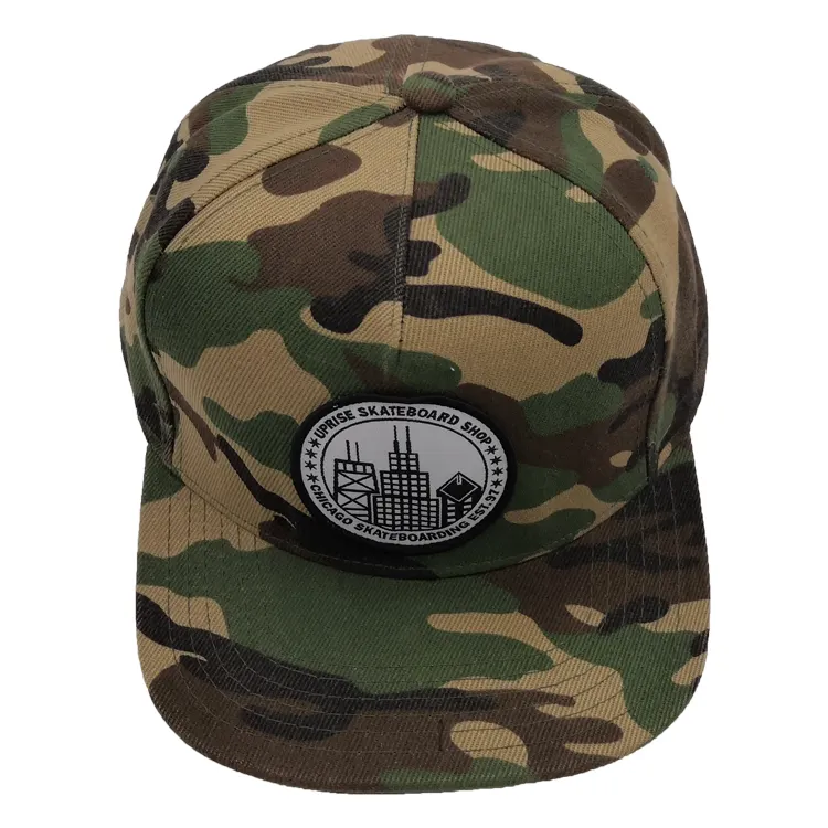 Adult 5 Panel Flat Brim Raised Embroidery Camo Hunt Snapback hat and Cap