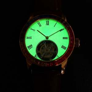 Montre mécanique vintage la plus vendue pour collectionneur, design classique noir avec incrustation de pierres précieuses colorées, véritable tourbillon lumineux - Product Image 5