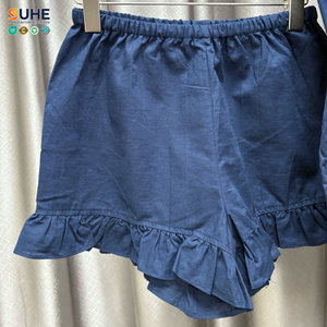 ชุดนอนผ้าลินินผู้หญิง SUHE พร้อมส่ง รับผลิตแบรนด์ส่วนตัว เสื้อแขนสั้นติดกระดุม กางเกงขาสั้นระบาย ชุดนอนฤดูร้อน รับผลิตแบบ OEM ODM - Product Image 6