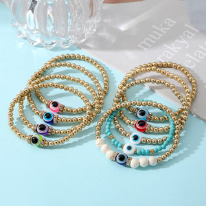 Evil Eye <b>Beaded</b> <b>Bracelet</b> Gold Plated Turquoise Blue Eye Unisex Fashion Jewelry Accessory - Product Image 3